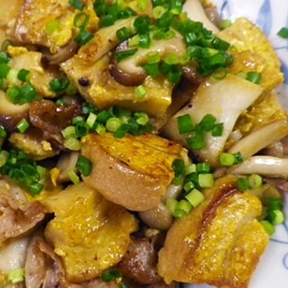 車麩ときのこの豚肉炒め